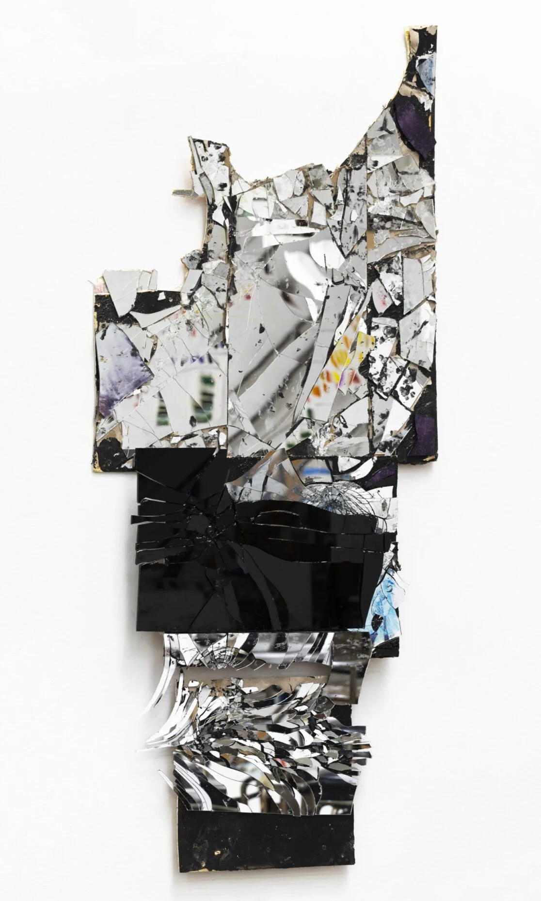 Duck Duck Goose (For Daniel), 2025, Mirrored glass, silicone and acrylic on wooden panels, 56 × 22 × 3 inches