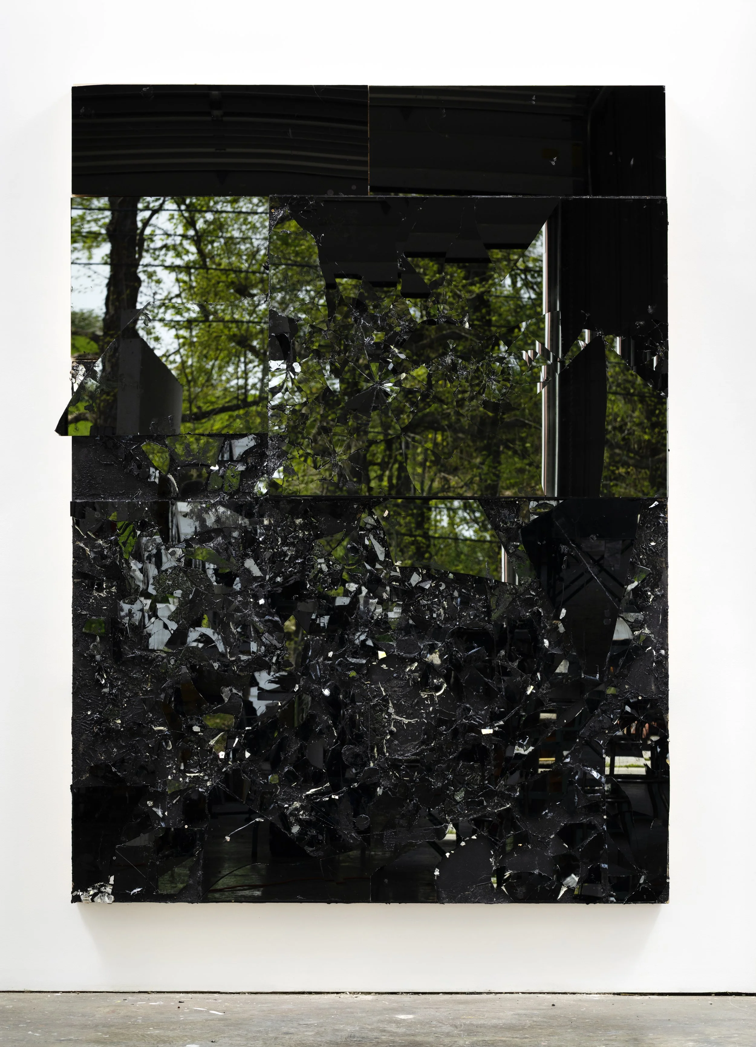 The Navigator IX 2024-2025, Mirrored glass, silicone on wooden panels, 99 x 74 x 6 inches 