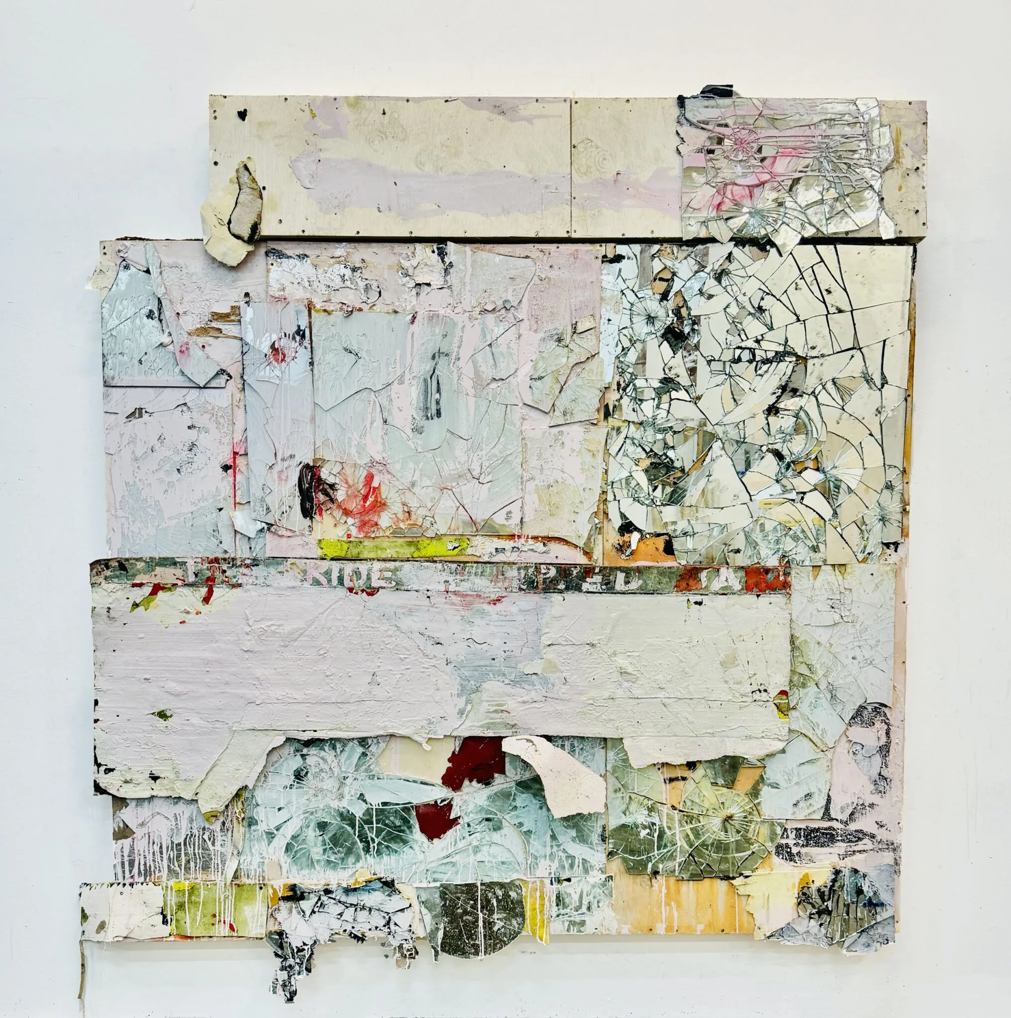 Bride and the Bell Jar, 2015-2025, Mirrored glass, tar, diamond dust, acrylic and silicone, 87 x 80 inches