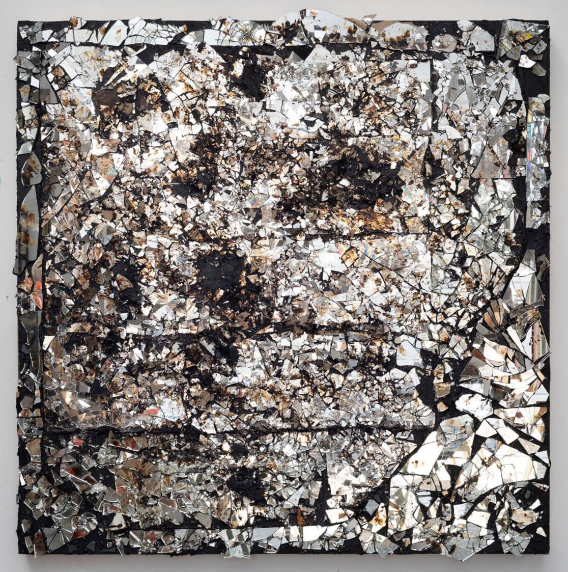 The Man Who Fell To Earth, 2022, Mirror encaustic on panel, 60 x 55 inches 