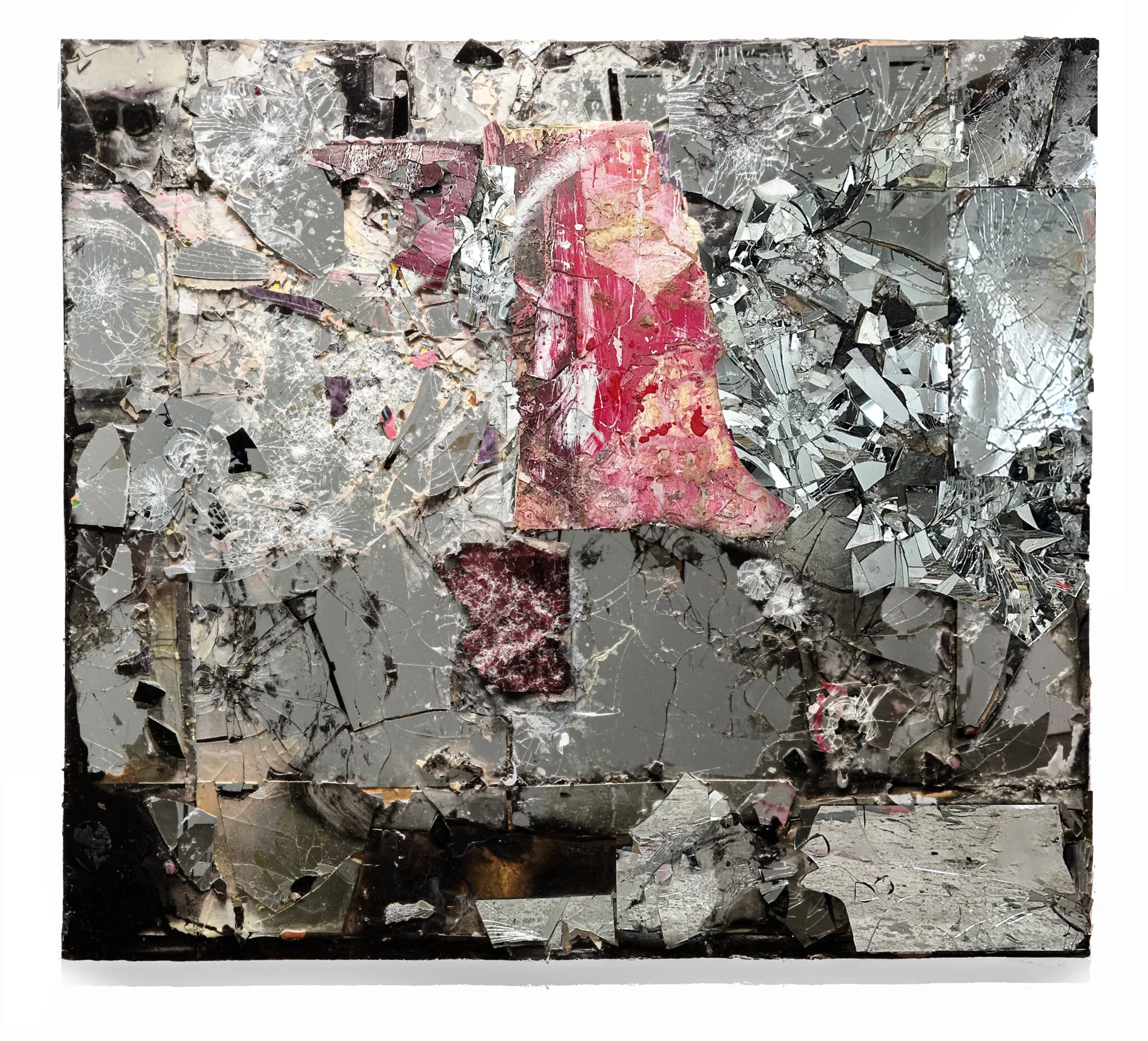 Marsyus for Astrid and Daniel, 2023-24, Mirrored glass, silicone, resin, copper and acrylic on wooden panels, 74.5 x 84 x 4.5 inches