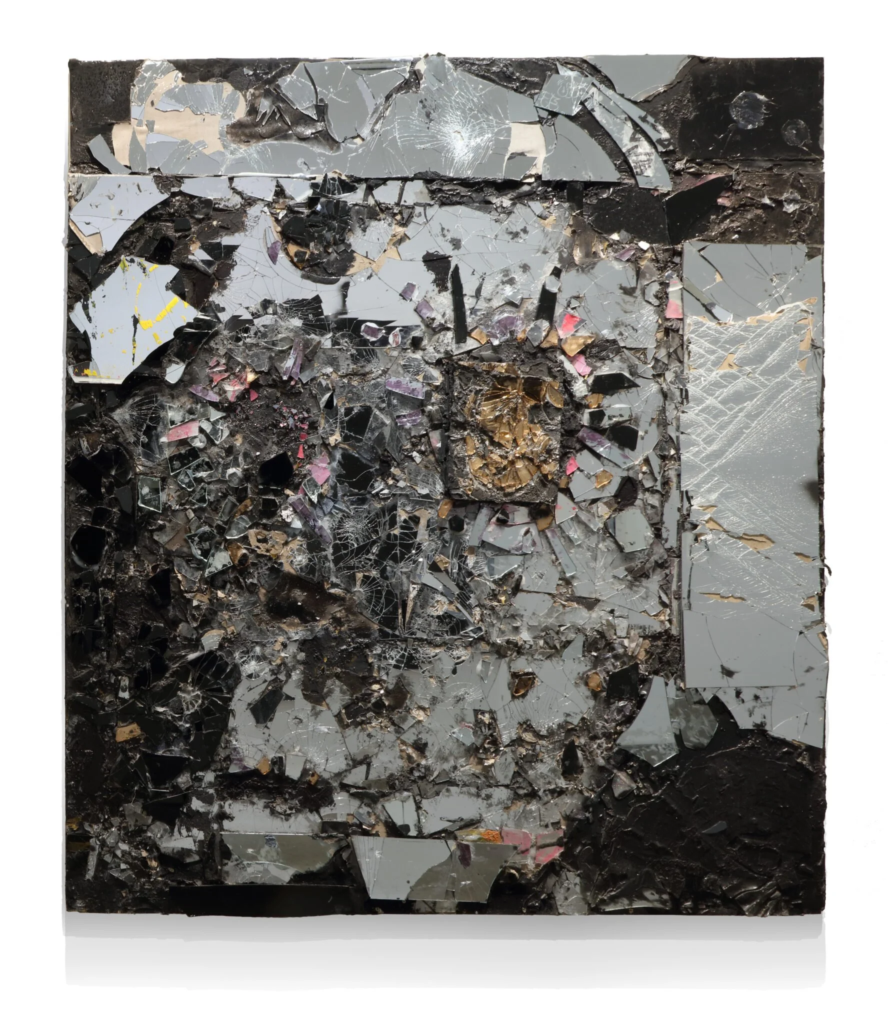 The Lion in Winter, 2023-24, Mirrored glass, silicone, resin, and acrylic on wooden panels, 72 x 65 x 5 inches