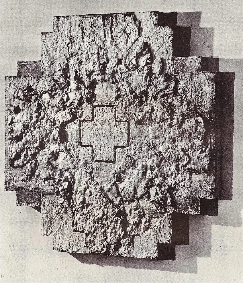 Stepped White Cross, 1980, Oil, pigment and wax on masonite, 60 x 60 x 4 inches
