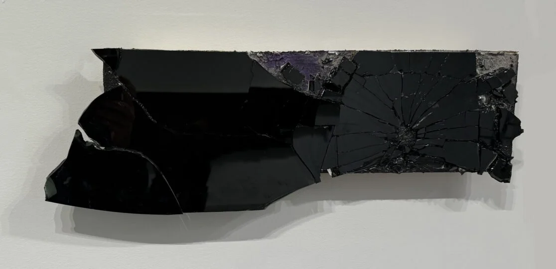 Be Aware of Symmetry II (For Edward Albee), 2022-25, Mirrored glass, silicone and diamond dust on wooden panels, 20 x 8 x 2 inches