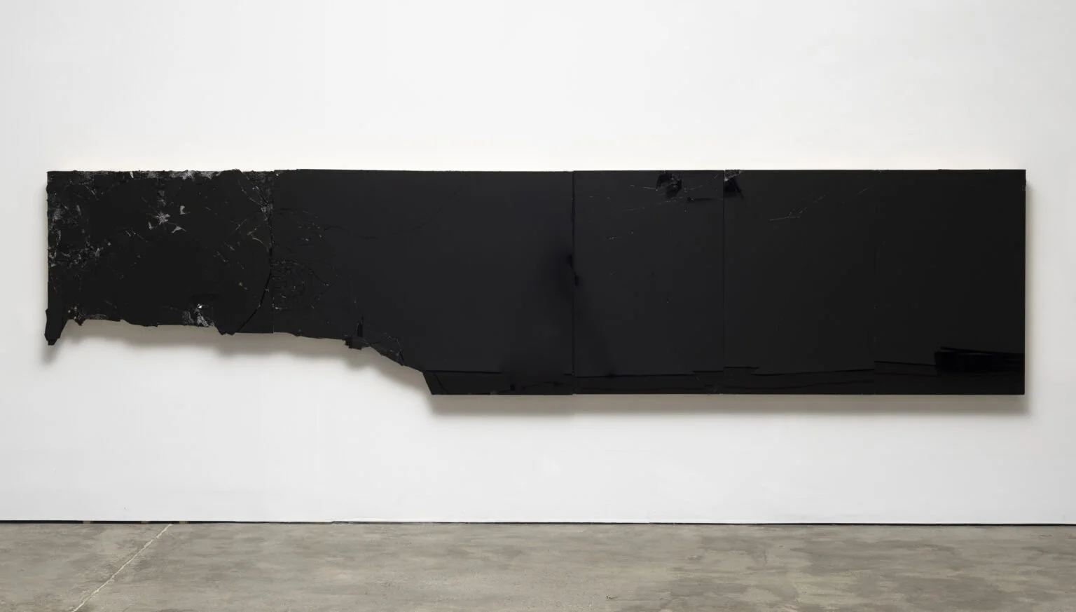 Beware of Symmetry (for Edward Albee), 2022-2025, Mirrored glass, silicone and diamond dust on wooden panel, 157.25 x 36 x 4 inches