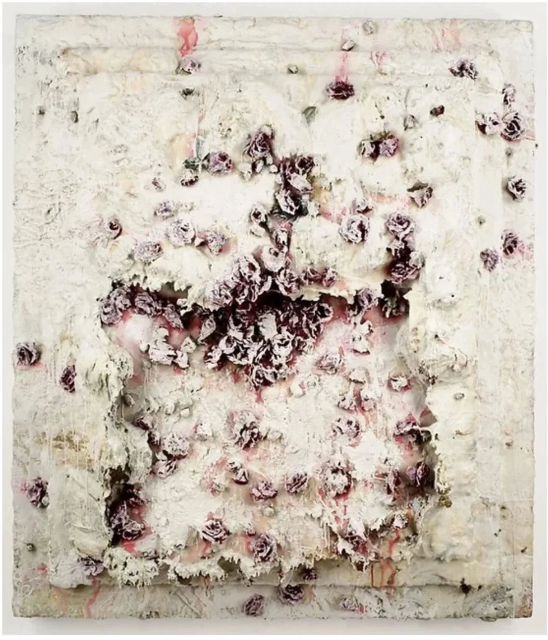 Chorten 777, 2006, Sponges encase in wax and oil pigment on wood, 60 x 51 inches