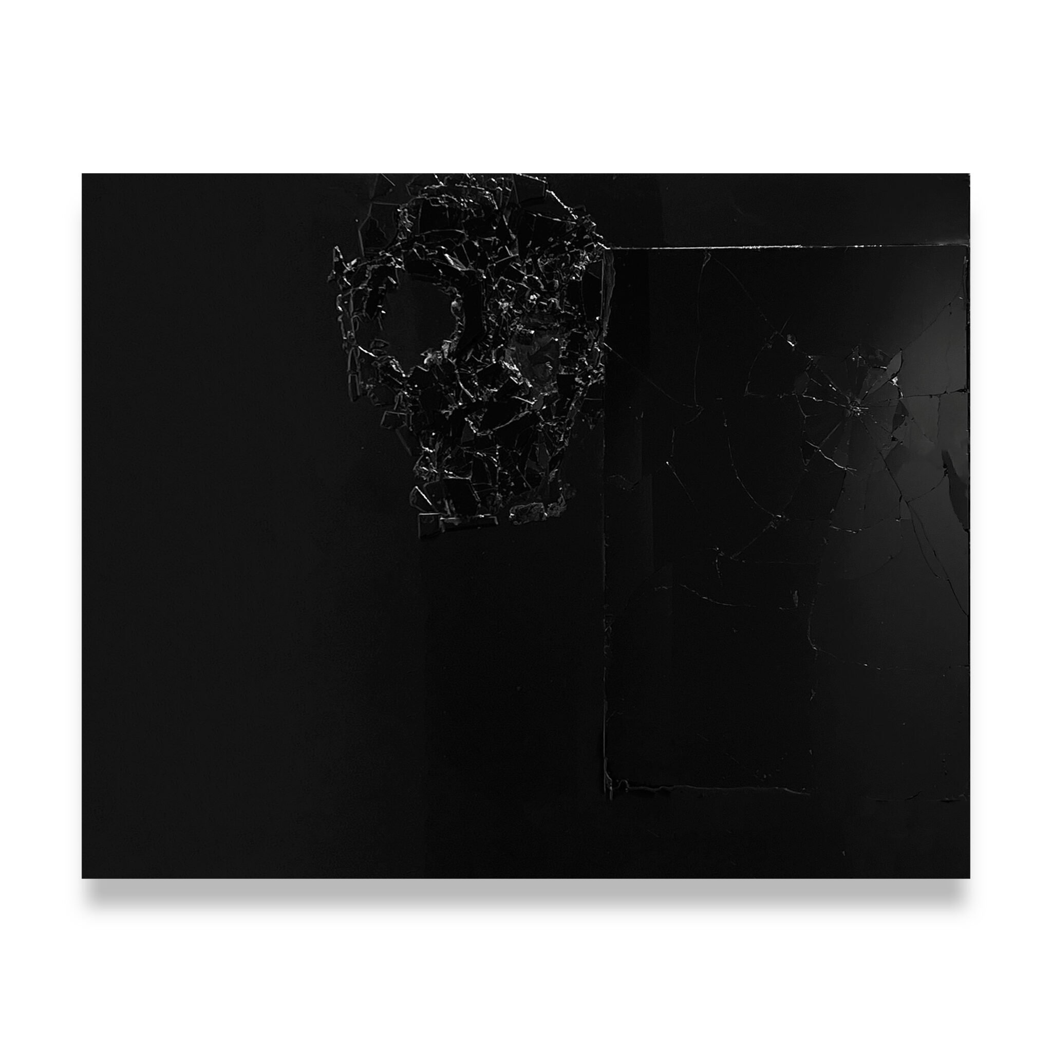 No Regrets (For Johns and Mapplethorp), 2024, Black mirrored glass, silicone and resin on wooden panels, 62.25 x 90 x 4.5 inches