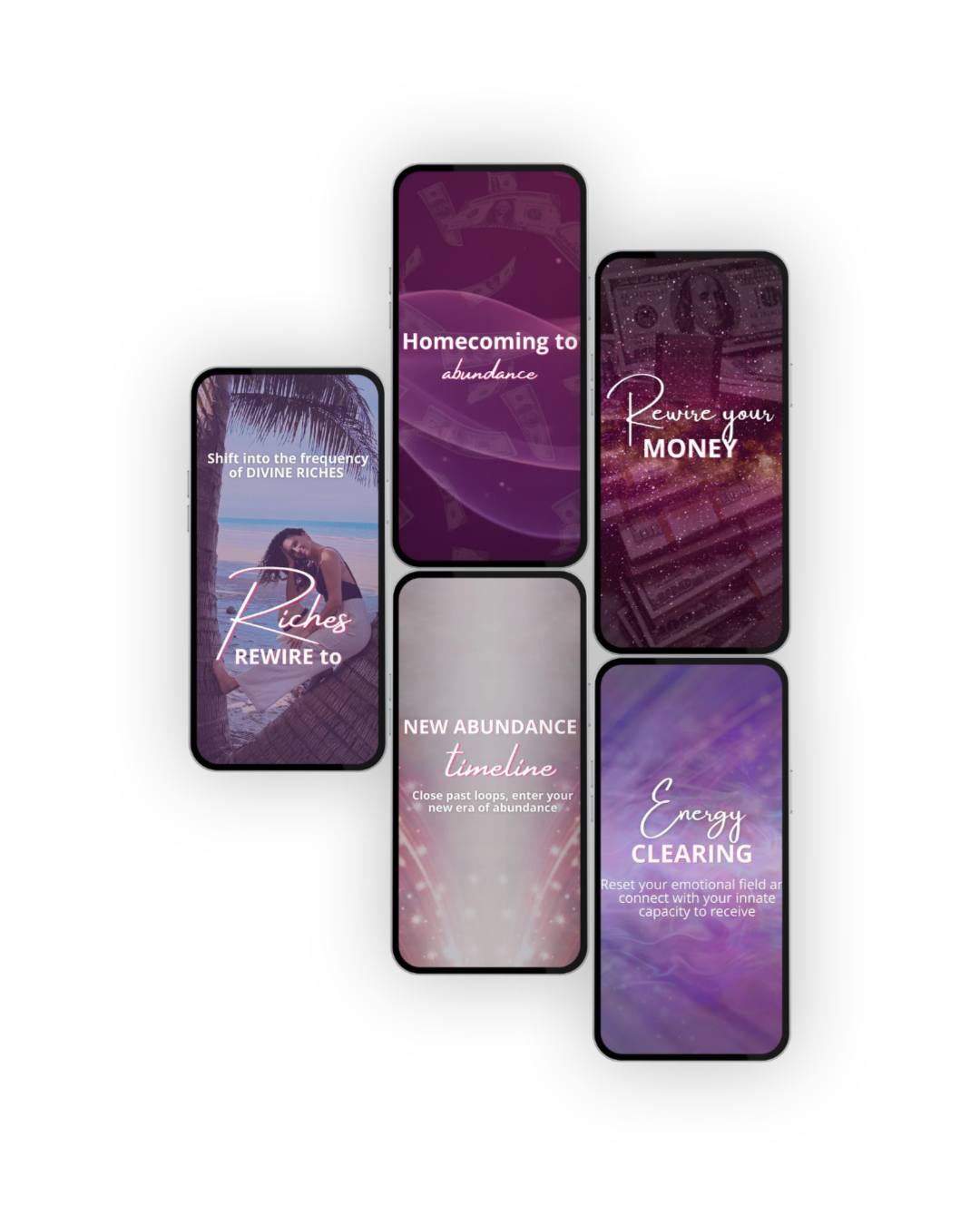 5 abundance meditations being shown on a phone