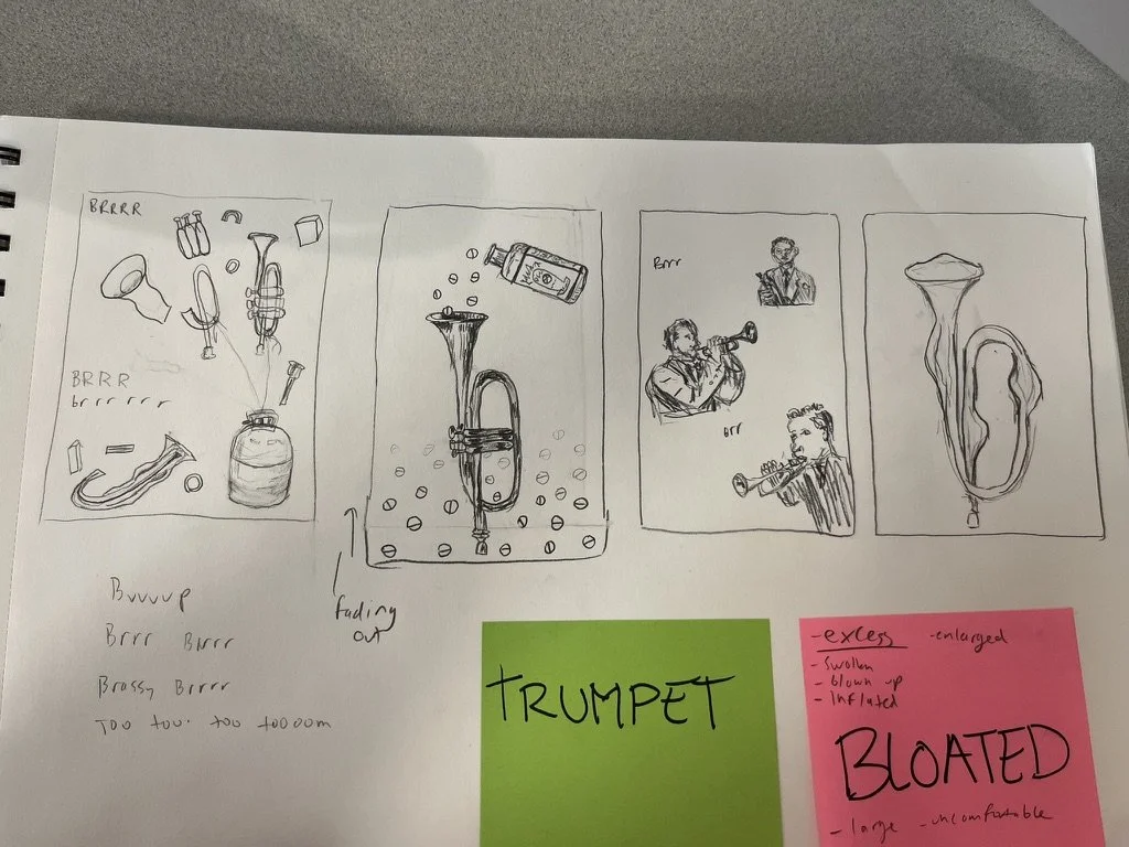 Sketches for "Bloated Trumpet" poster project