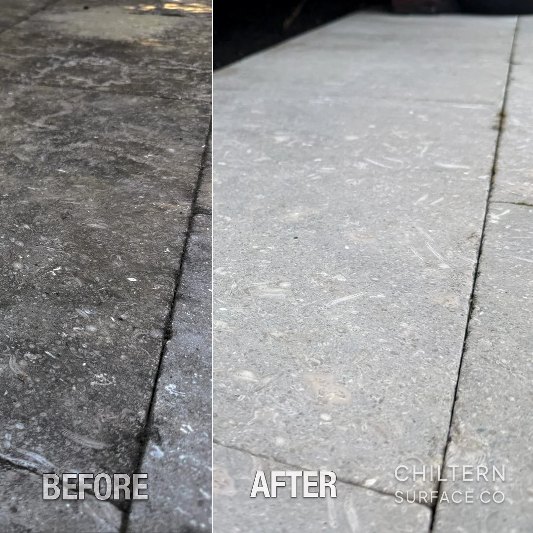 Limestone needs the right approach. It&rsquo;s a softer, more porous stone, so using the wrong pressure or chemicals can cause real damage. This one had built-up grime and surface staining, but with the correct process it&rsquo;s come back to a clean