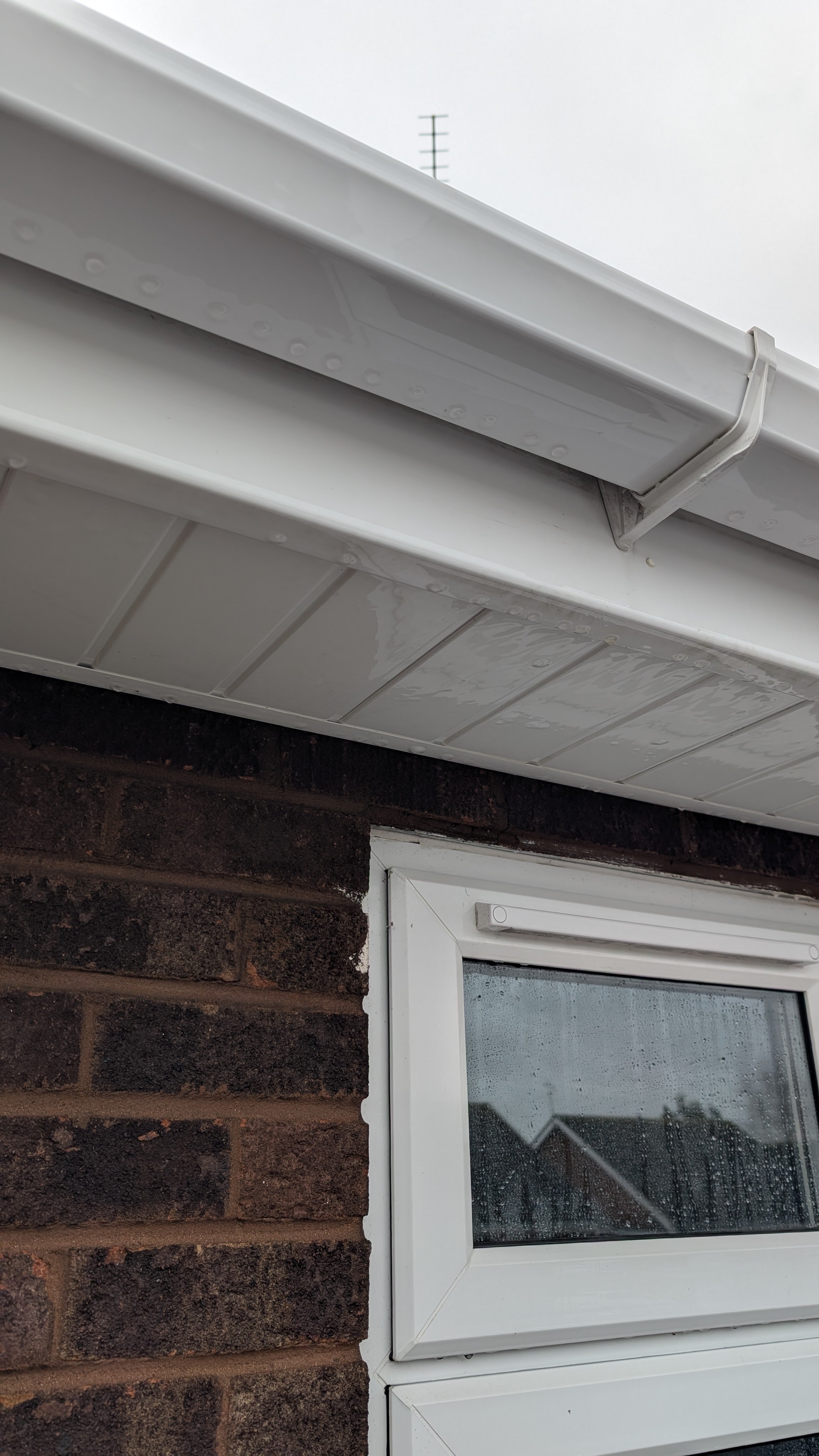 Soffit cleaning in Marlow after had cleaned it using soft washing with biocide.