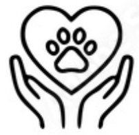 Icon of hands holding a heart with a paw print — pet loss support resources on Everform Atelier