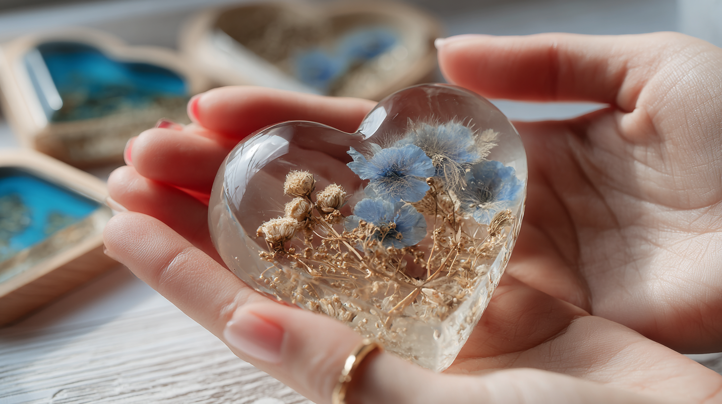 Clear resin heart keepsake with preserved dried botanicals — handcrafted pet memorial piece by Everform Atelier near Reigate Surrey