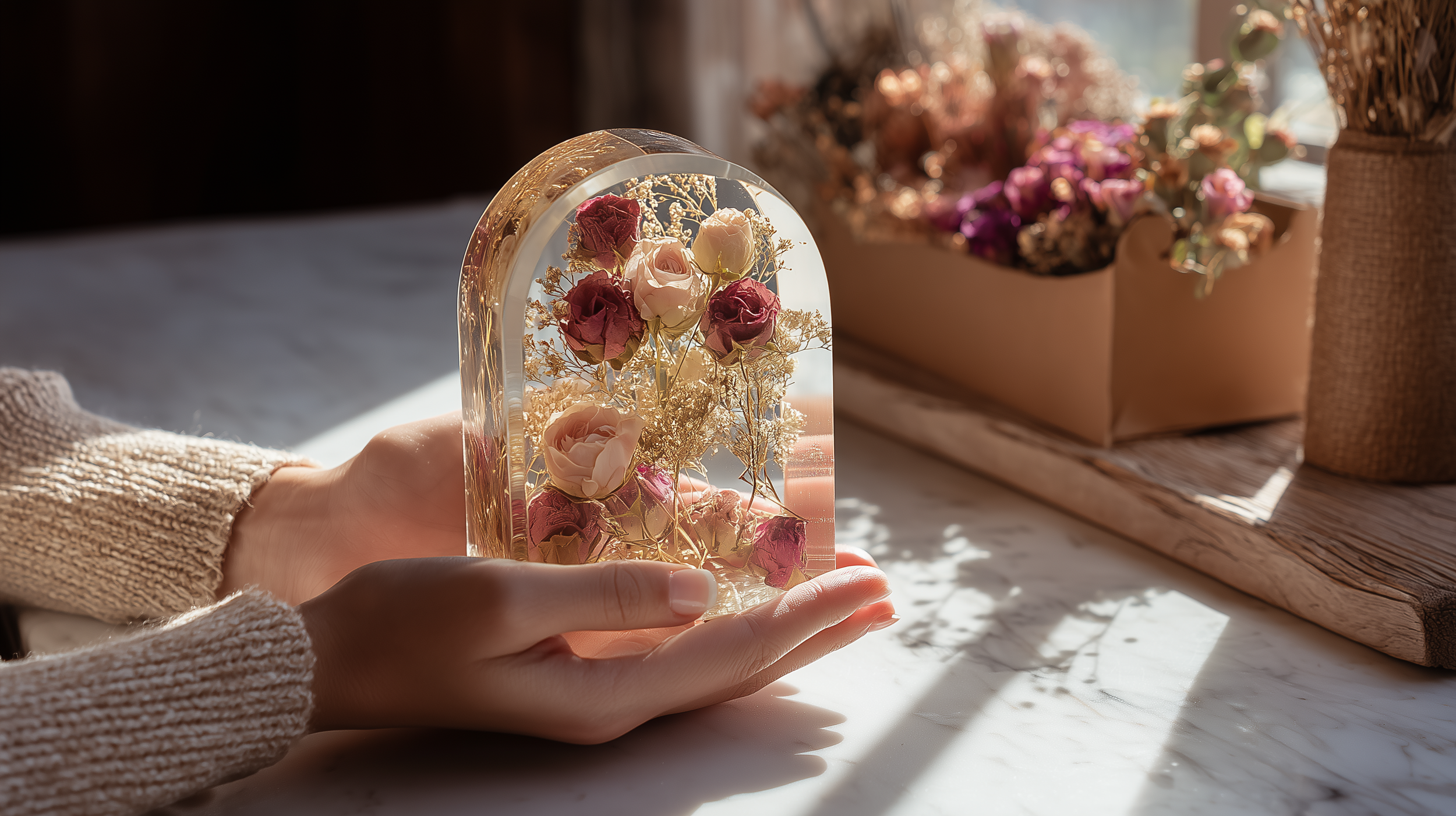 Close-up of a handcrafted resin bridal keepsake — Everform Atelier Surrey
