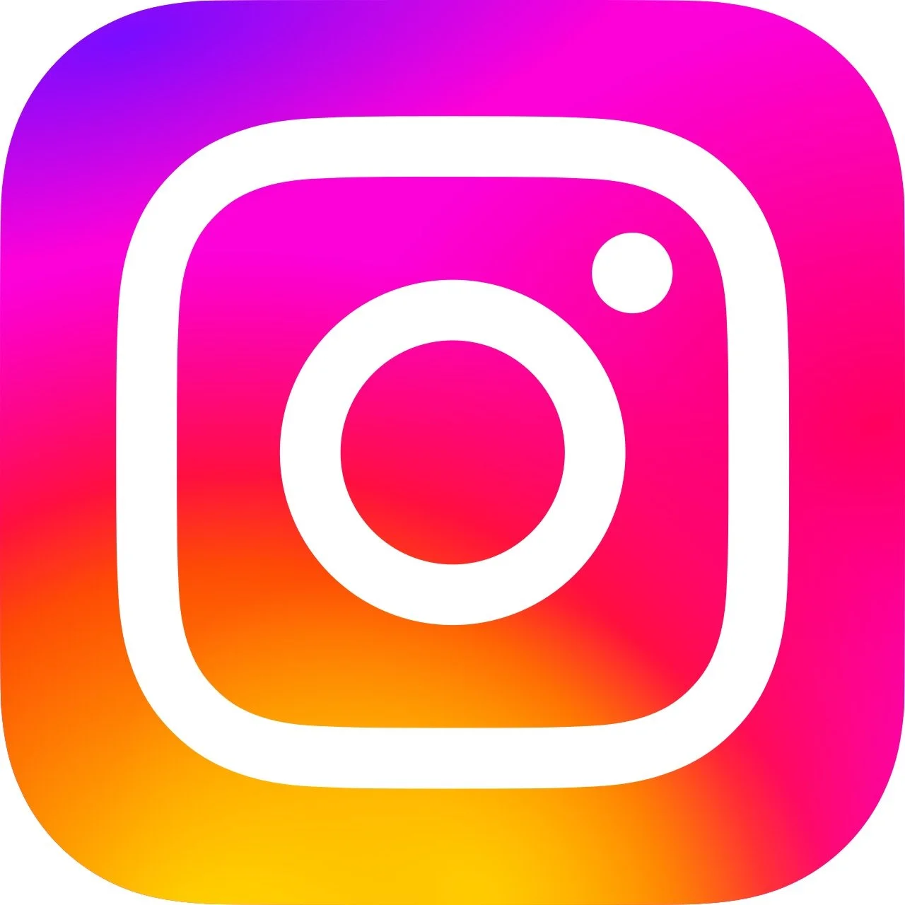 Colorful Instagram logo with a white outline of a camera on a gradient background of pink, purple, orange, and yellow.