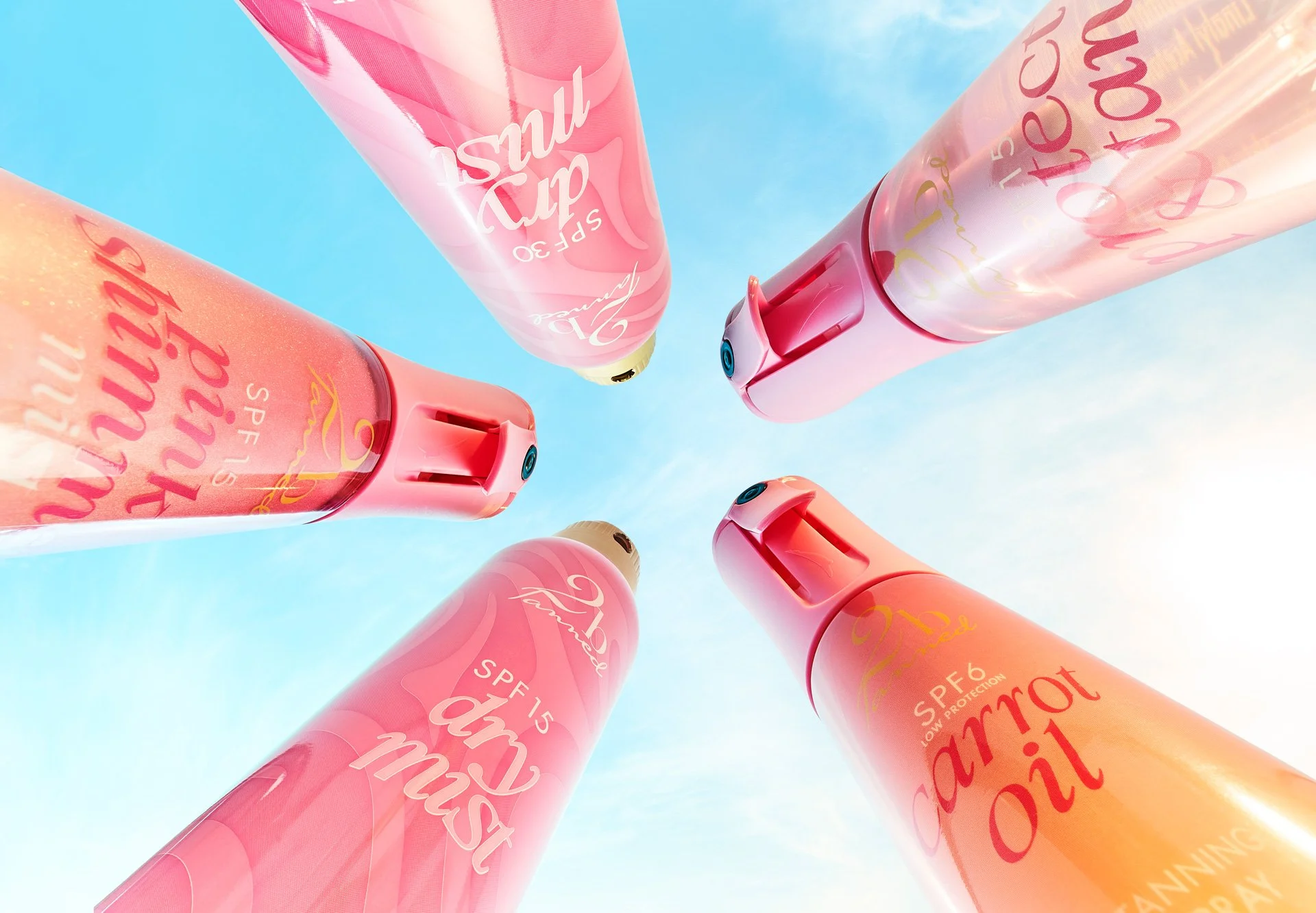 Wide angle view from underneath SPF products