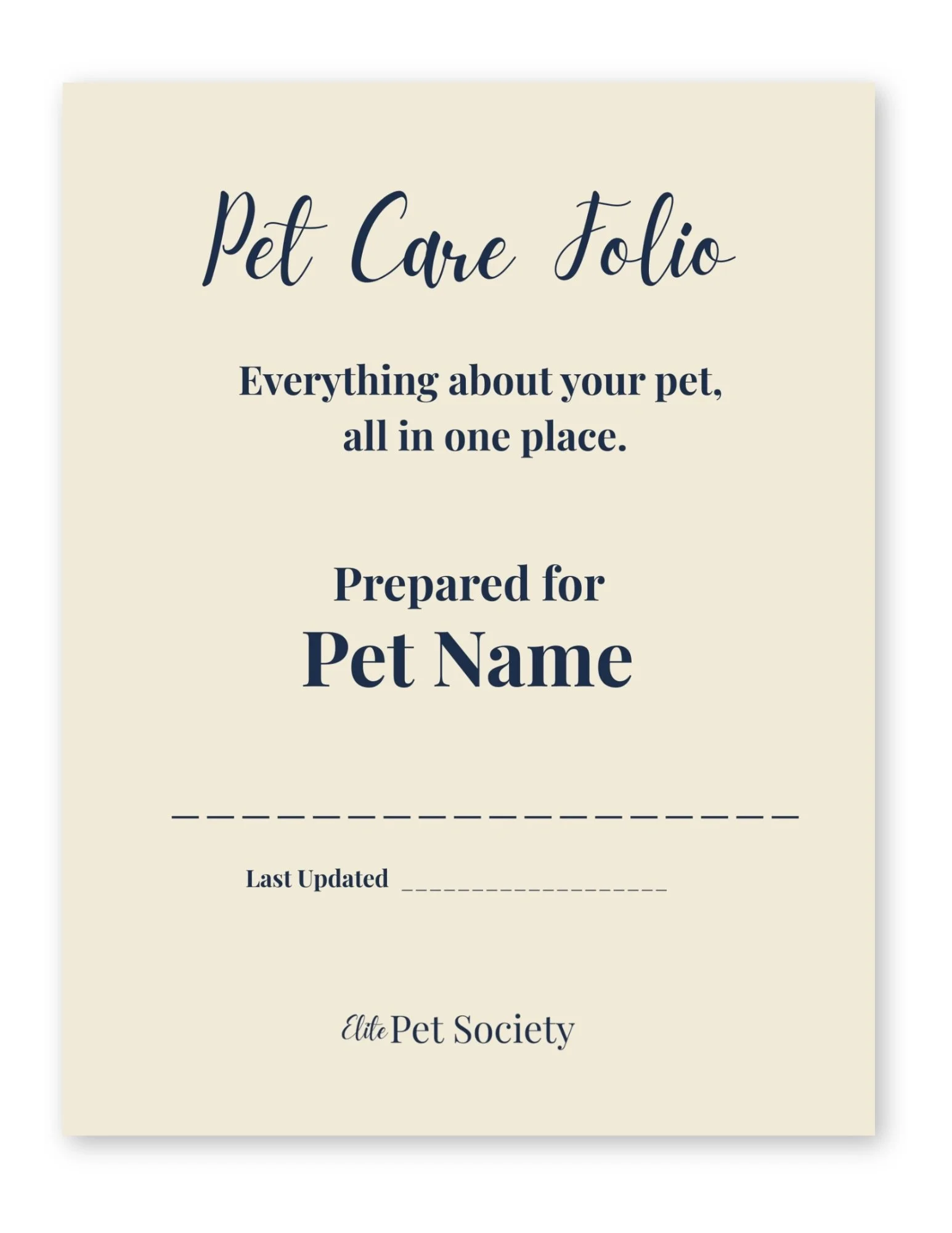 What would happen if someone had to care for your pet tomorrow?

Would they know your pet&rsquo;s routine, medications, feeding schedule, veterinarian, emergency contacts, favorite hiding spots, or little quirks that make them who they are?

Elite Pe
