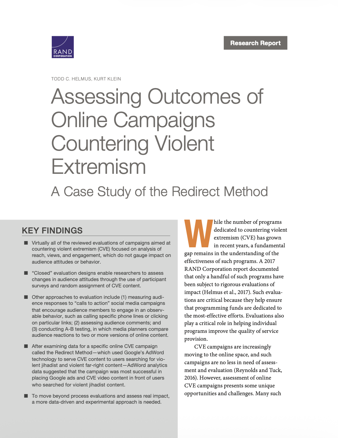 Assessing Outcomes of Online Campaigns Countering Violent Extremism: A Case Study of the Redirect Method 