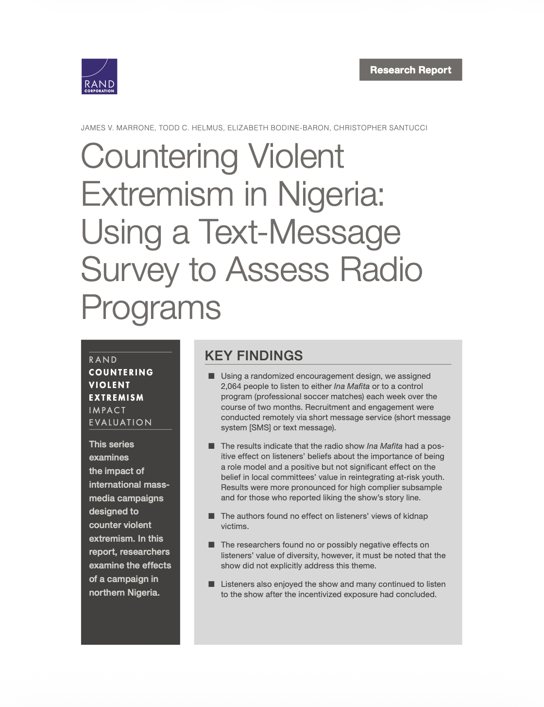 Countering Violent Extremism in Nigeria: Using a Test-Message Survey to Assess Radio Programs