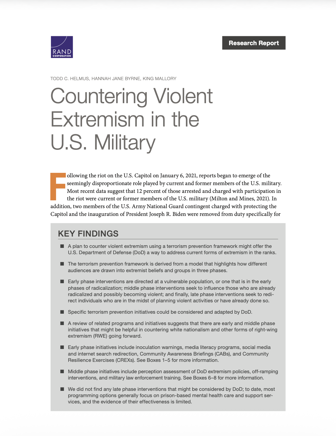 Countering Violent Extremism in the U.S. Military