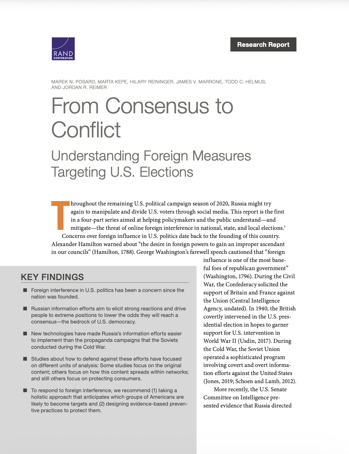 From Consensus to Conflict: Understanding Foreign Measures Targeting U.S. Elections