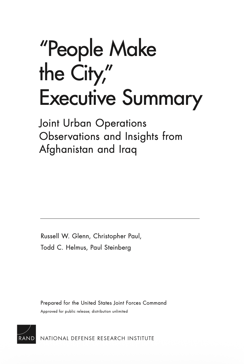 ''People Make the City,'' Executive Summary: Joint Urban Operations Observations and Insights from Afghanistan and Iraq