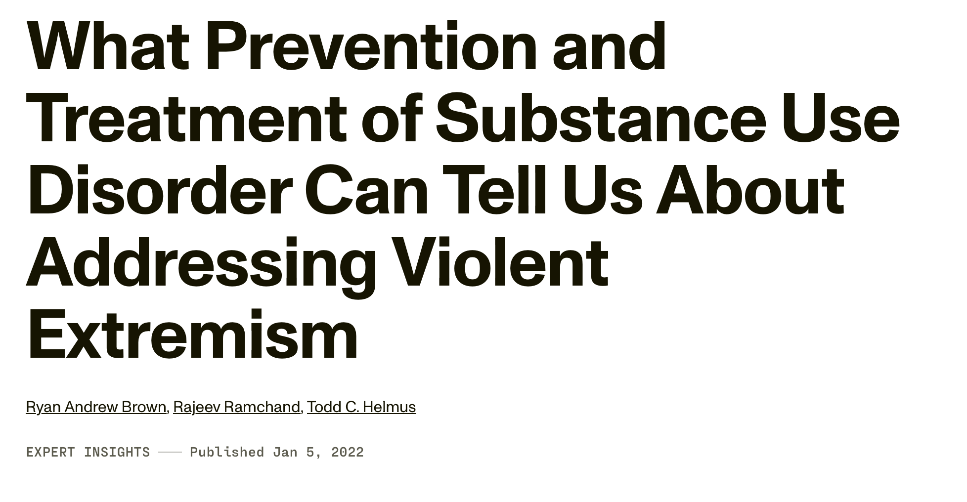 What Prevention and Treatment of Substance Use Disorder Can Tell Us About Addressing Violent Extremism