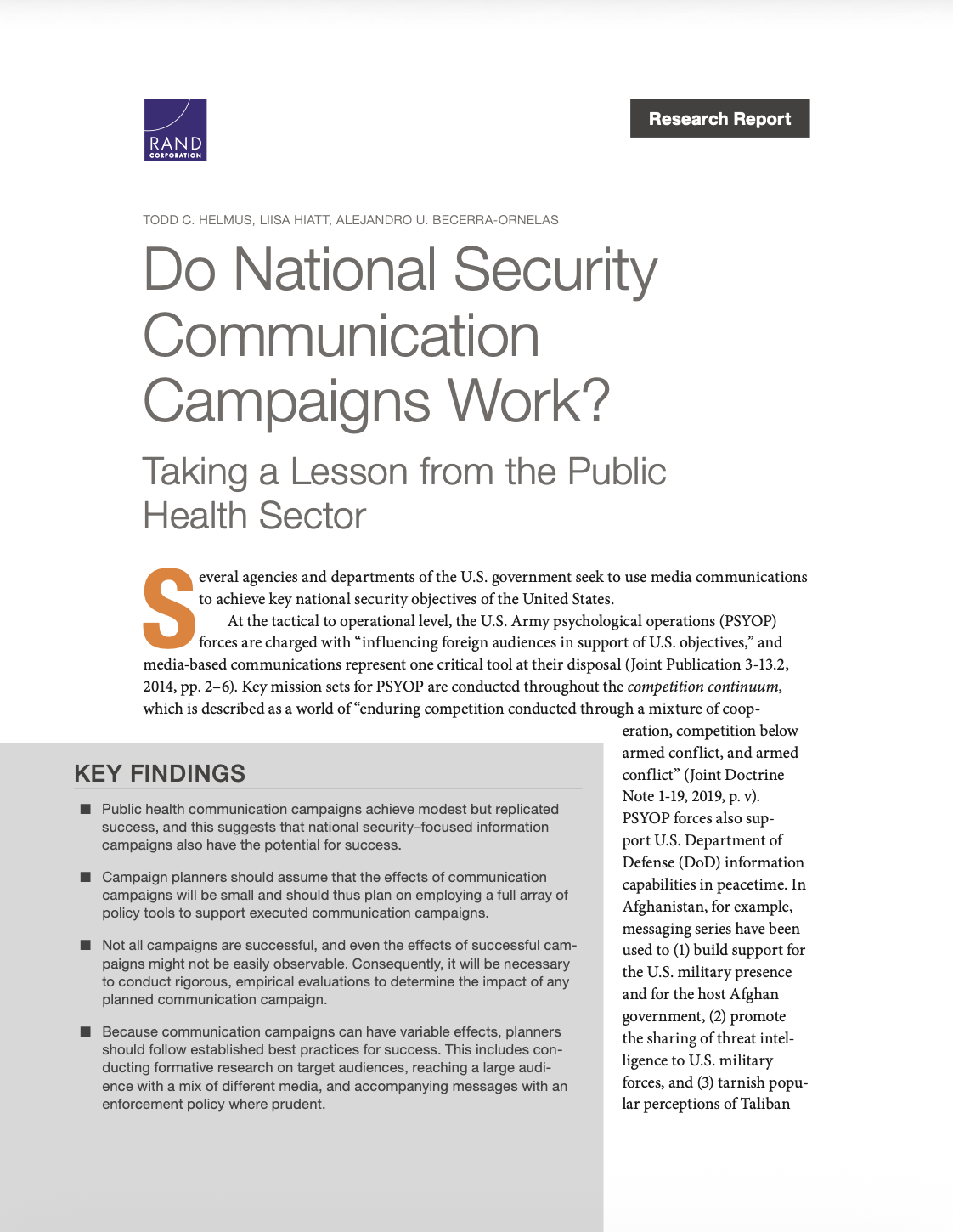 Do National Security Communication Campaigns Work? Taking a Lesson from the Public Health Sector