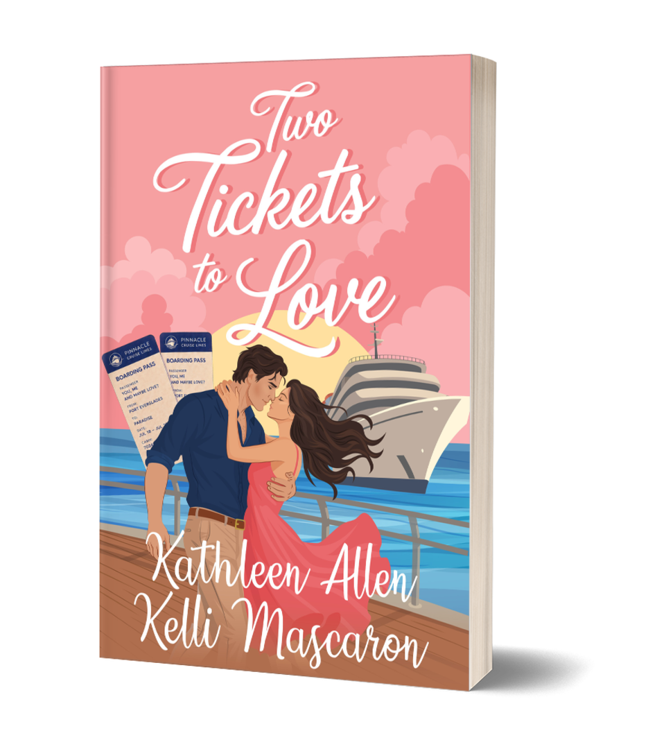 A book cover titled 'Two Tickets to Love' by Kathleen Allen and Kelli Mascaron. This is the first book in the Pinnacle Series, Guest Series.