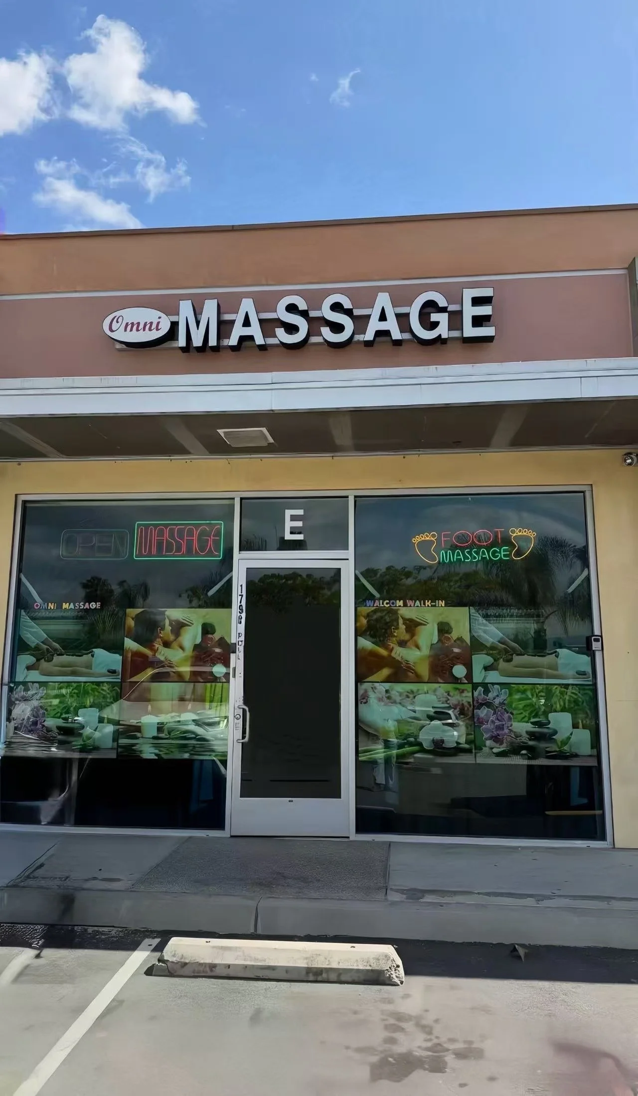 OMNI MASSAGE storefront at 1790 W Garvey Ave, Suite E, Monterey Park, California.