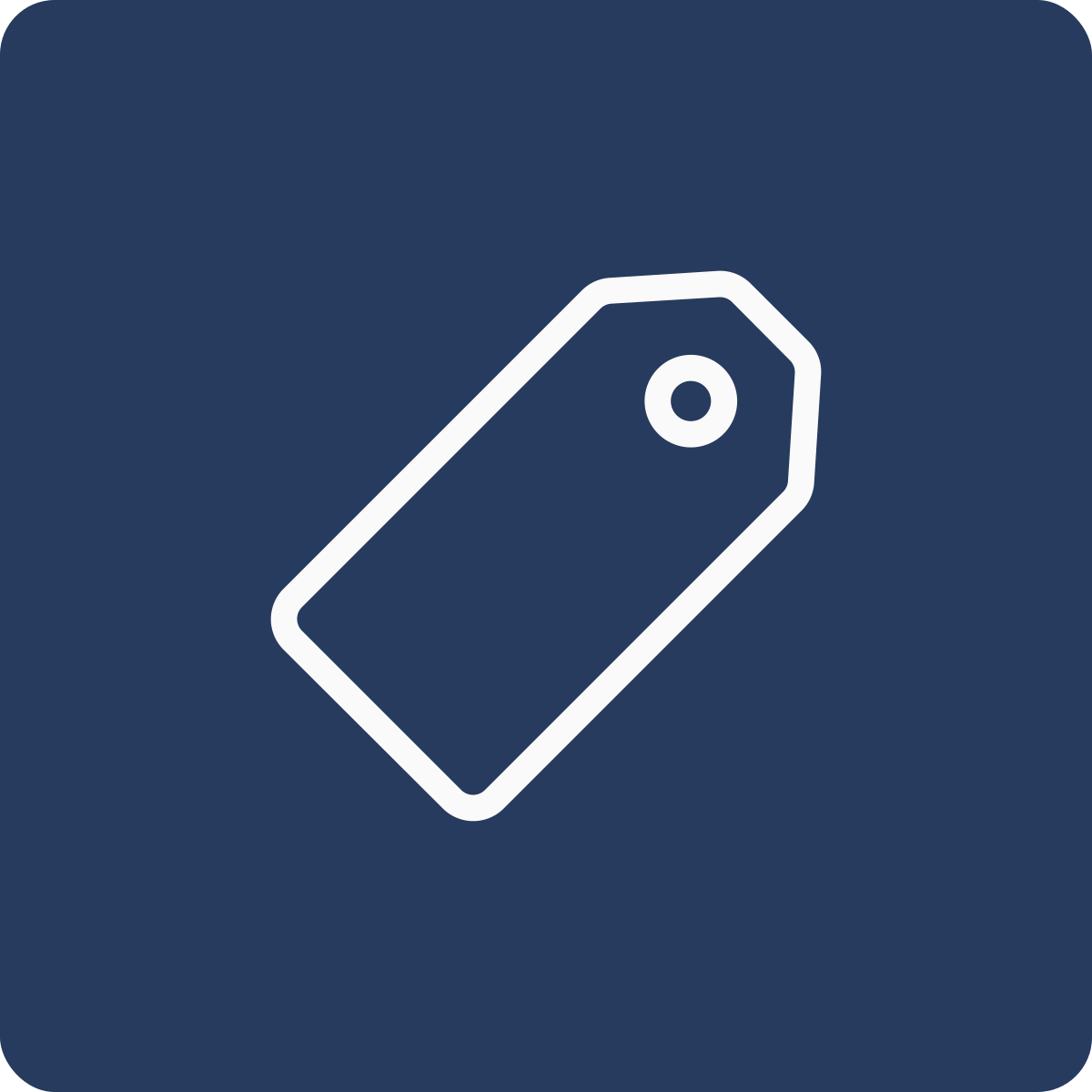 White outline of a price tag on a dark blue background.