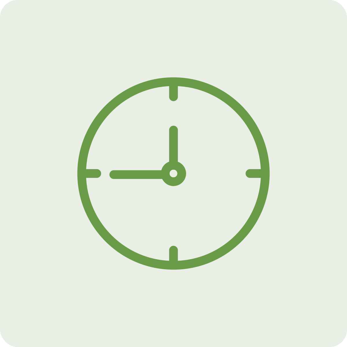 Green clock showing 3:00 on a light green background.