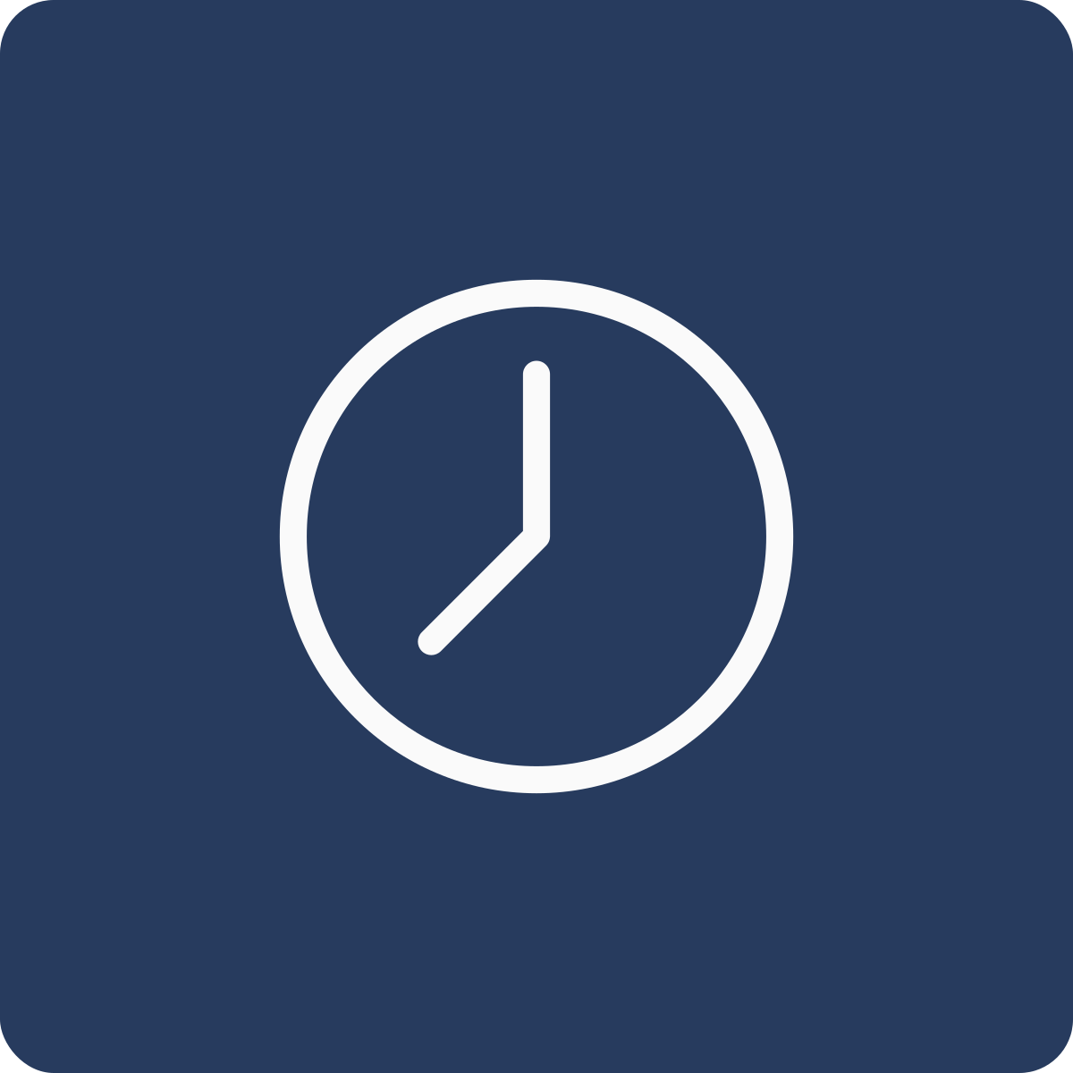 Clock icon showing the time at 3:00 on a dark blue background.