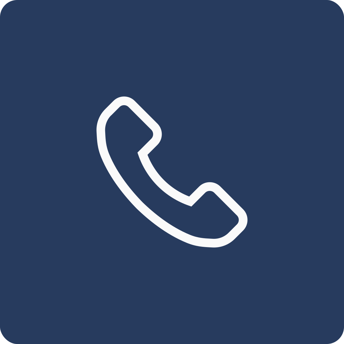 Icon of a telephone receiver on a blue background.