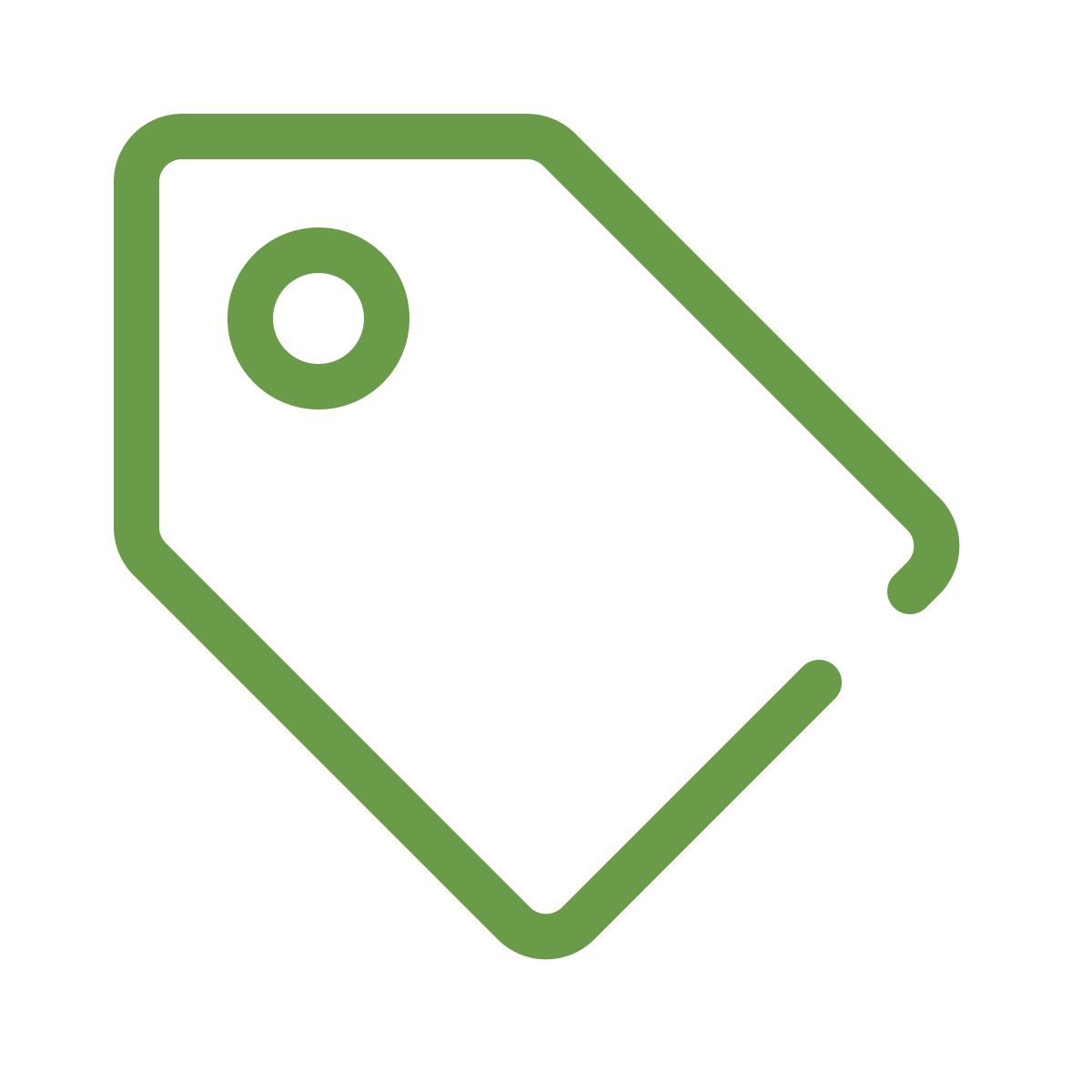 Green outline price tag icon on a black background.