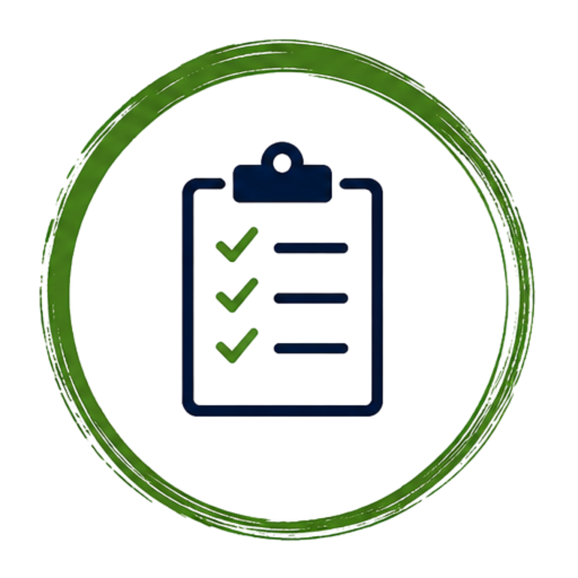 Icon of a checklist inside a circle with a green border.