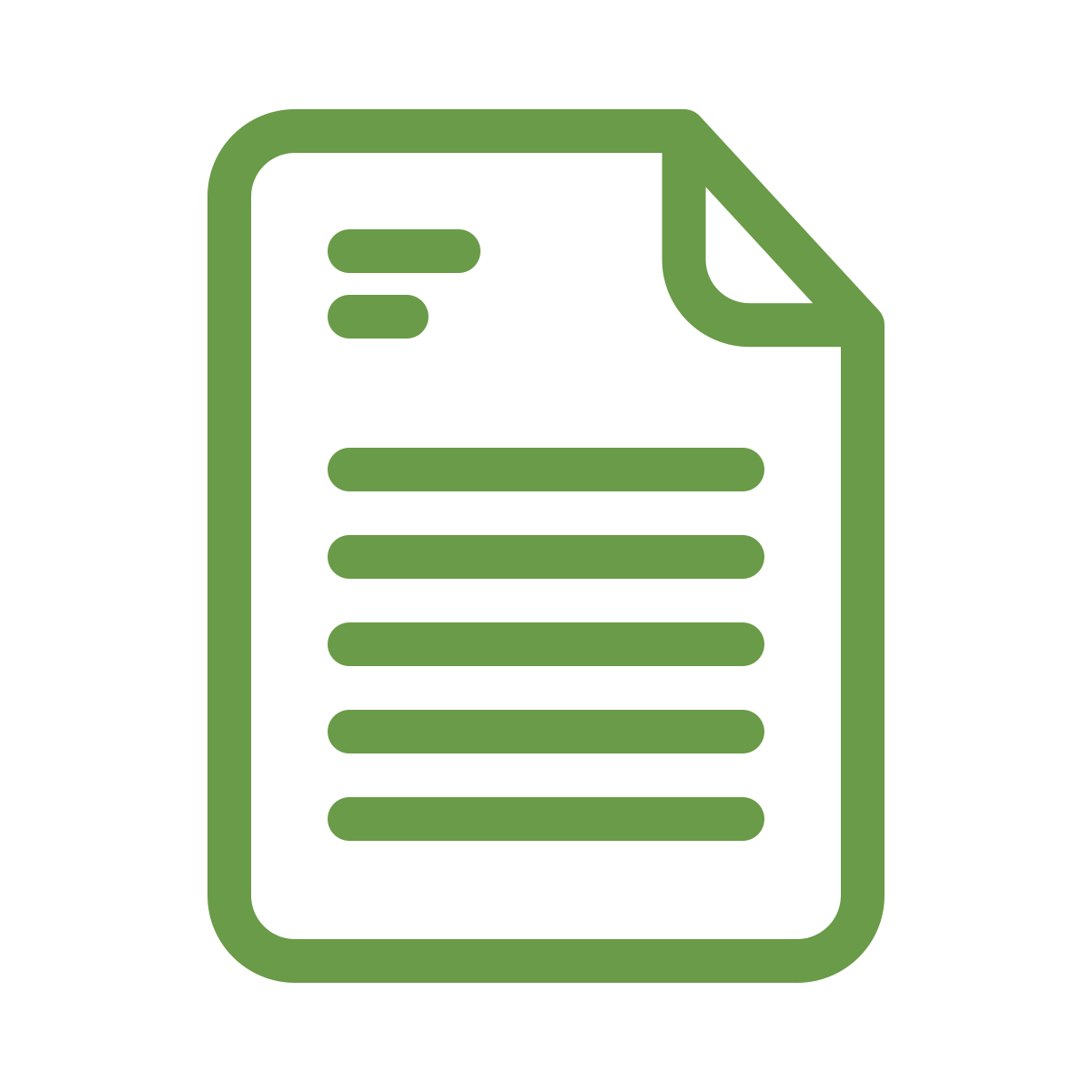 Icon of a document or piece of paper with lines of text, outlined in green.