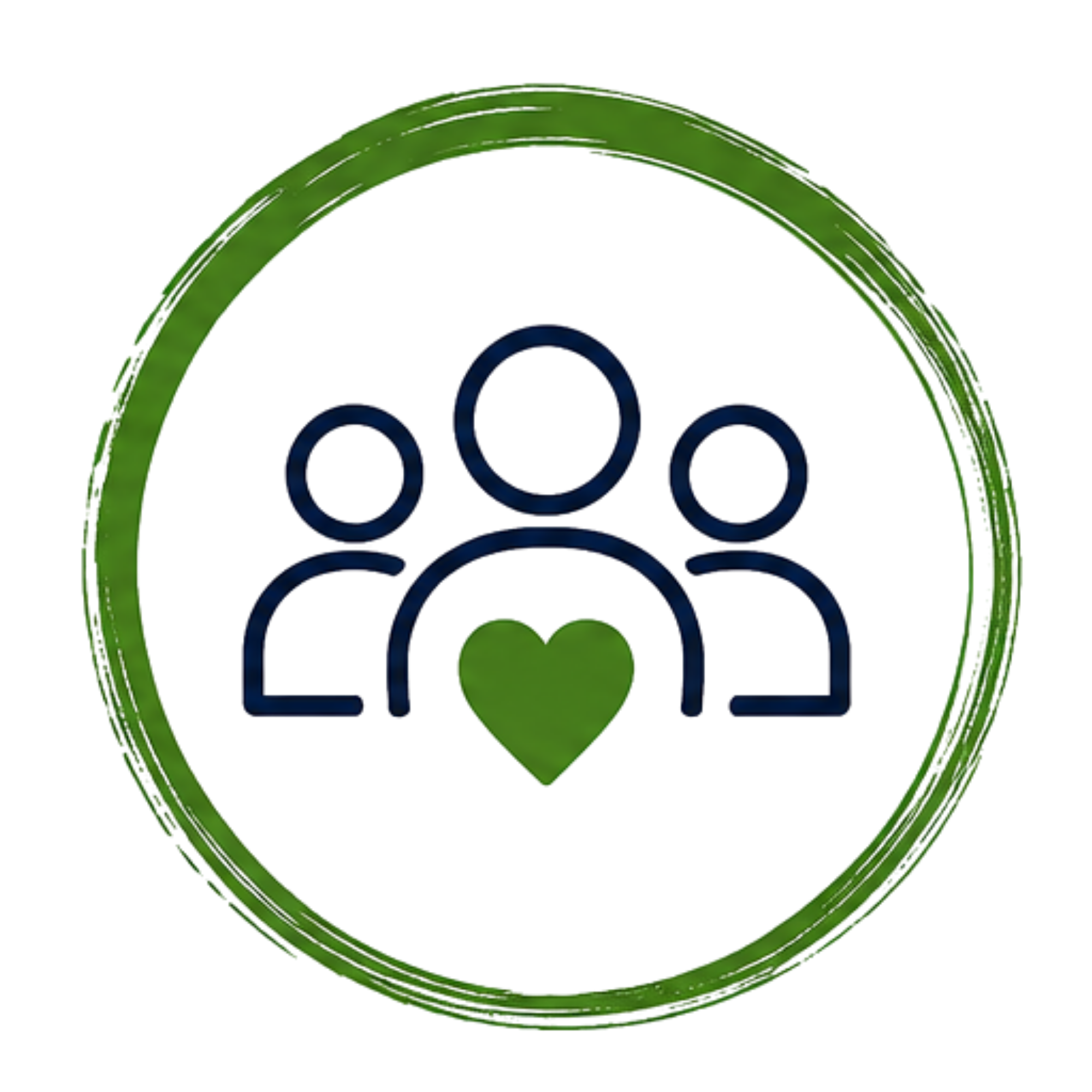 Stylized circular logo with a green outer ring and a heart in the lower part, containing four small blue circles inside.