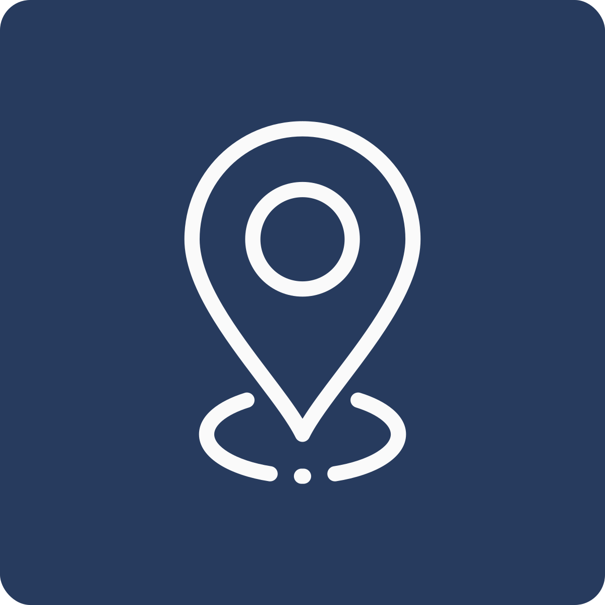 A white map pin icon on a dark blue background.