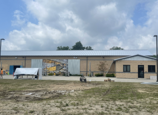 Commercial building undergoing exterior construction