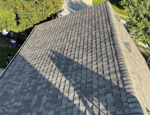 Asphalt shingle roof viewed during a roof inspection