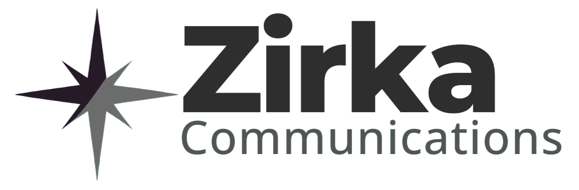 Zirka Communications logo with a star-like design and stylized text