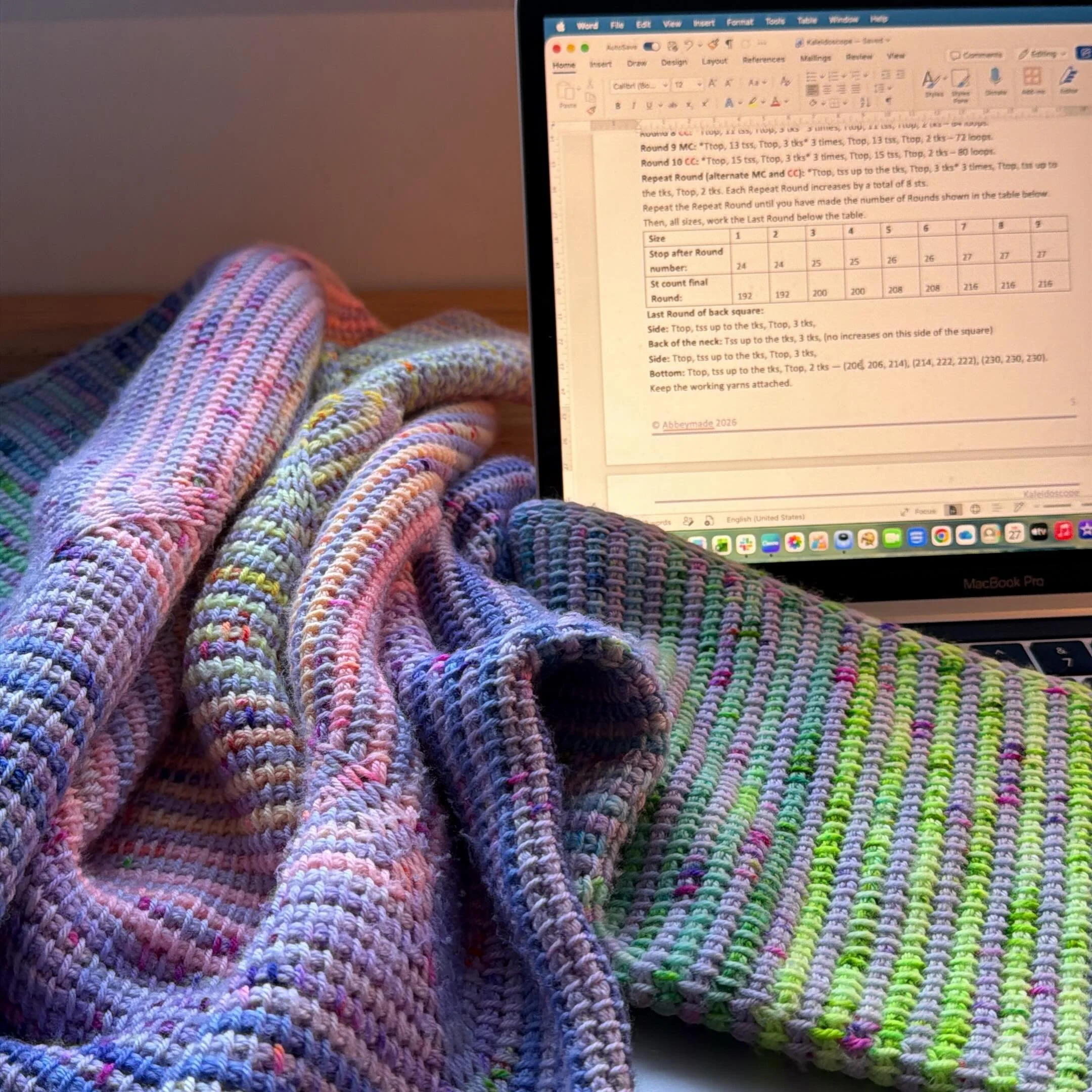 Uuuugggggghhhhh my pattern math was off&hellip;.. adjusting, perfecting, making it as easy to understand as I can.
Pattern incoming. Soon. Testers beware, the tester call is pretty close. 
#kaleidoscopejumper #tunisiancrochetdesigner #abbeymade
