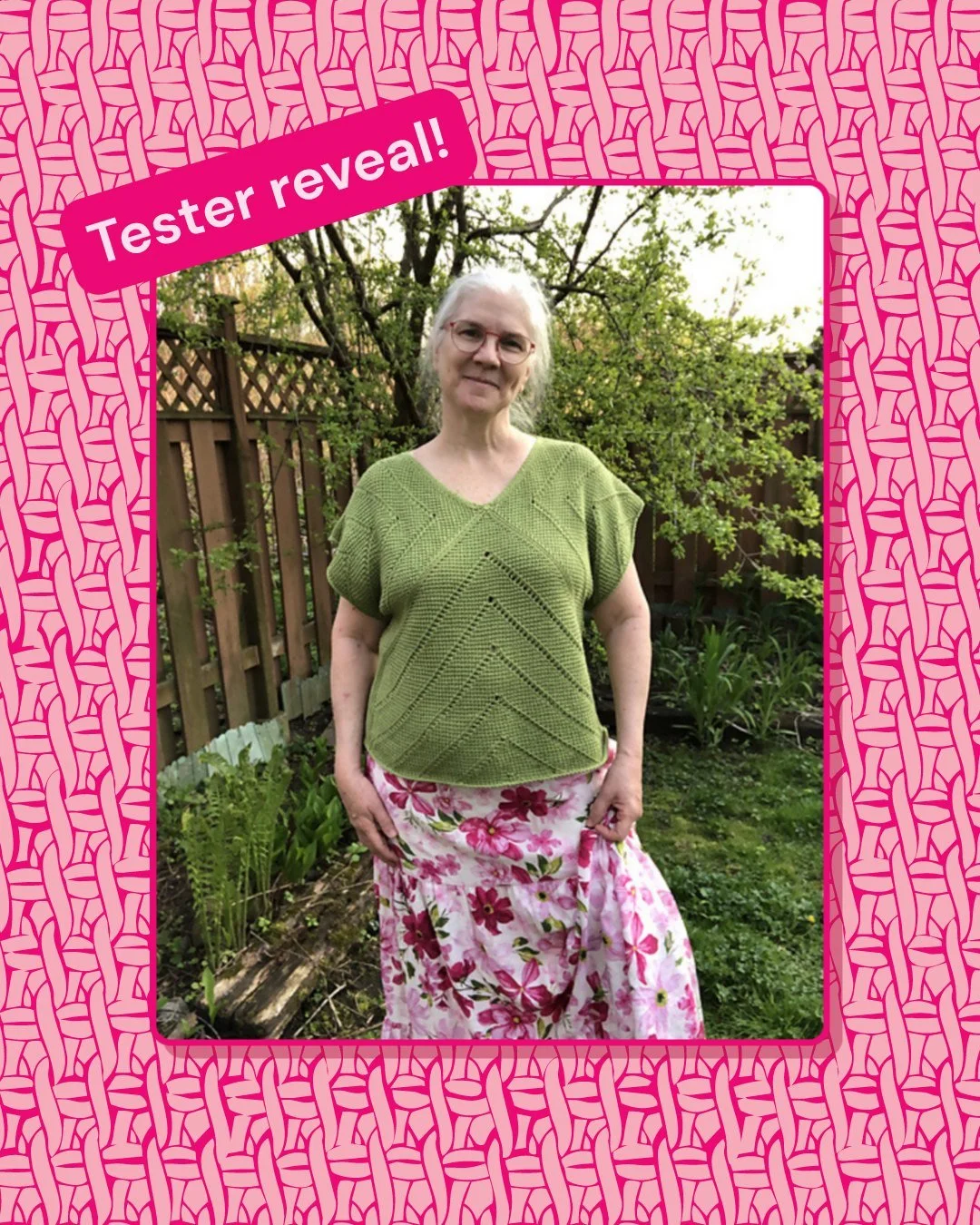 Denise liked making the Vee Tee so much during the pattern test that she made two! 
See how much the pattern can change by using a solid colour versus a variegated yarn. You can also opt to omit the lace section in the torso portion which Denise did 