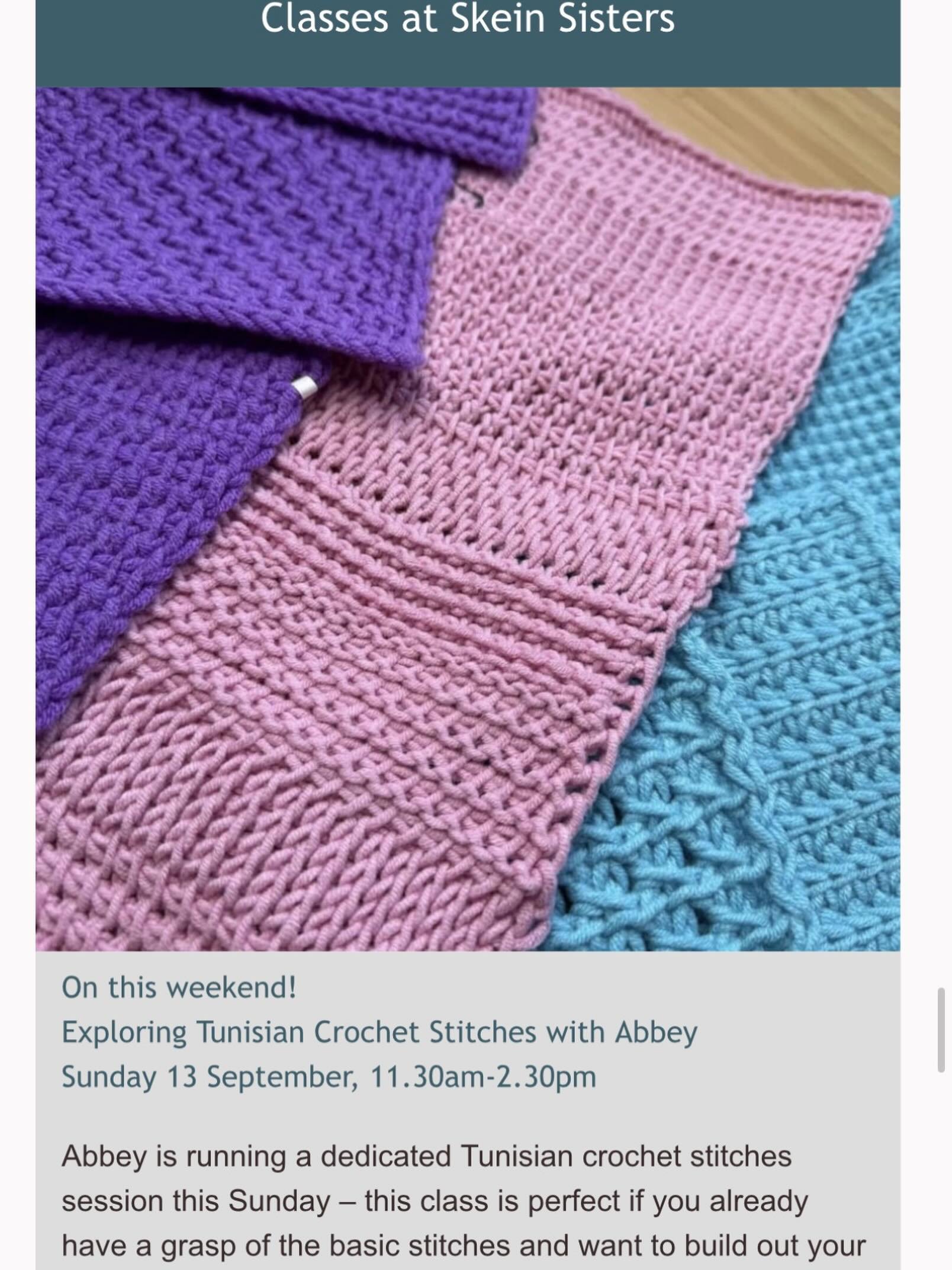 I have two open spots in Sundays Tunisian crochet stitches class at Skein Sisters. 
You can be a beginner for this class!
I won&rsquo;t be back to teach at Skein Sisters until November so this is your chance!
@skeinsisters #tunisiancrochetclass #tuni