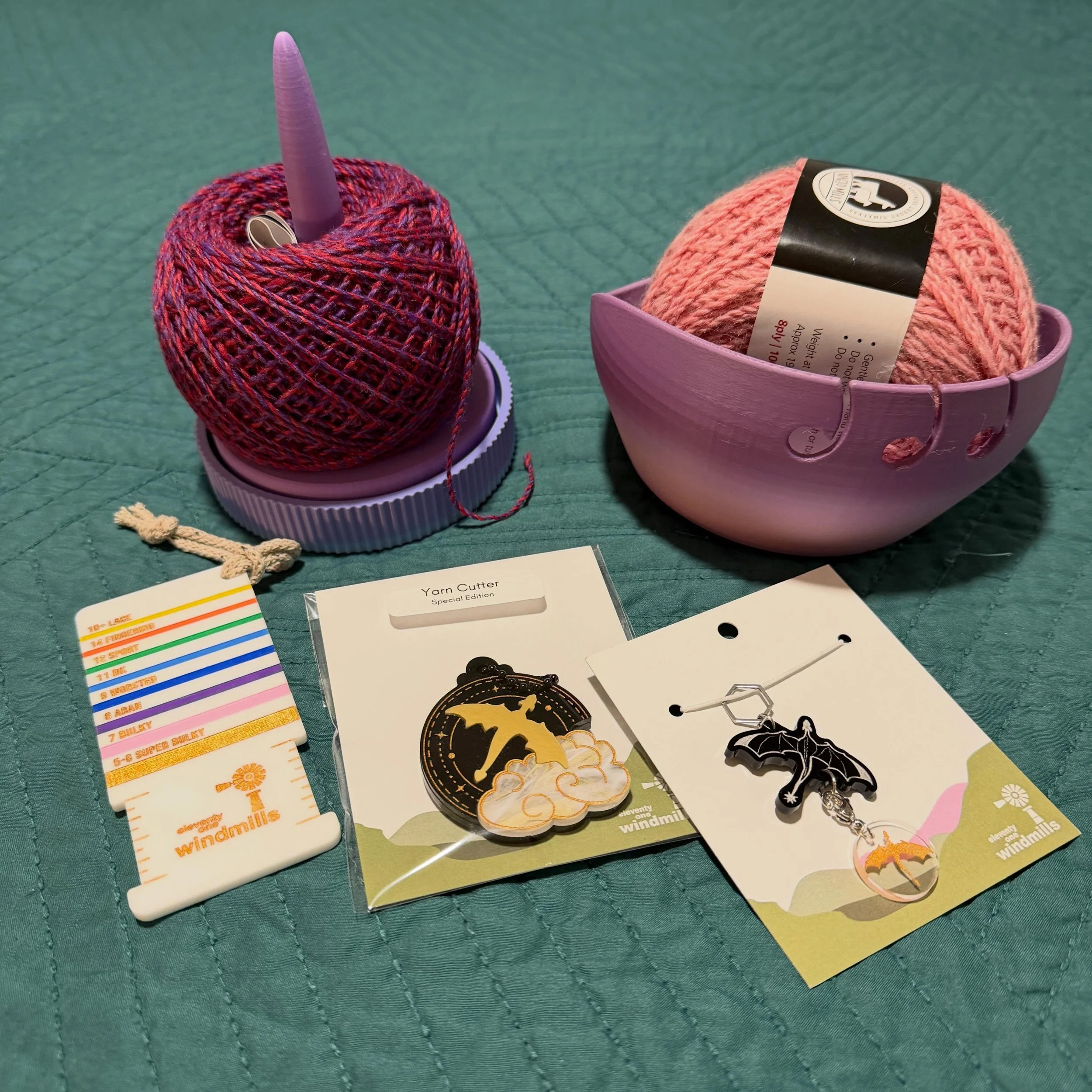 She&rsquo;s a small haul but she&rsquo;s mighty! 
I was the first customer at @111windmills this morning because I had to get Lisa&rsquo;s fabulous spinner and a matching yarn bowl just cos.
And I needed another Tairn stitch marker so I have a pair t