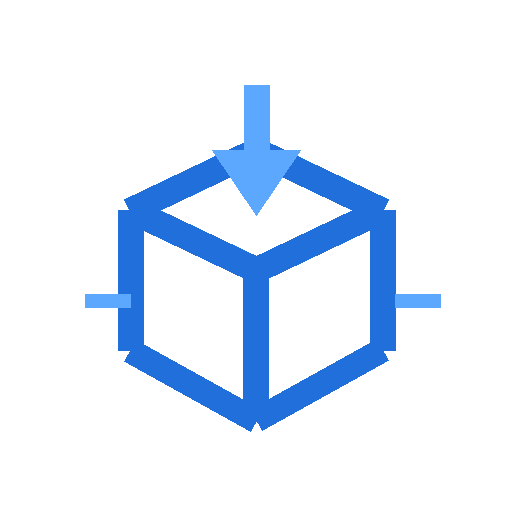 Blue 3D cube with an arrow pointing downward into the top center.