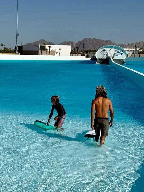 Passing down the stoke. Legendary @rob_machado and his son testing waves at DSRT SURF. Some lessons are best taught in the lineup. Happy Father&rsquo;s Day to every dad out there.