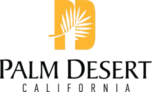 Palm Desert logo with palm leaf graphic and text
