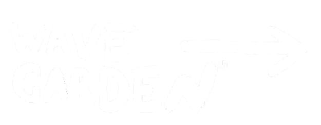 White handwritten text on black background reading 'Wave Garden' with an arrow pointing to the right.